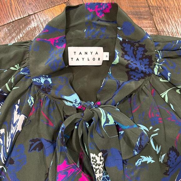 Tanya Taylor Long Sleeve Floral Blouse Tie neck SZ 6 - Picture 9 of 12